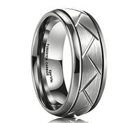 King Will TYRE Men's 8mm Silver Domed Tungsten Carbide Ring Matte Finish Groove Design Wedding Bands 7.5