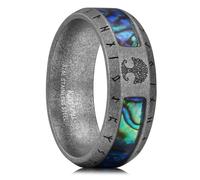 King Will Unique Men Wedding Band - Tree of Life Rune Design and Abalone Shell Inlay, 8mm Stainless Steel Men Ring Vintage Steel Finish, Hypoallergenic Comfort Fit Size Z+3(14)