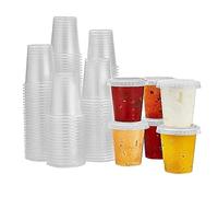 King Zak 150 Sets - 1.5oz, Disposable Mini Plastic Jello Shot Cups With Lids Perfect For Portion Souffle, Condiment, Dipping Sauce, Salad Dressing And More