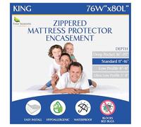 King Zippered Mattress Protector Waterproof Encasement Hypoallergenic Premium Quality Bed Cover Protects Against Liquids, Moisture, Dust, Allergens - Breathable, Noiseless