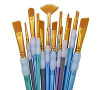 KINGART 15-Piece Studio Golden Nylon Artist Brush Set with Carrying Case - Professional Multi-Shape Brushes for Acrylic, Watercolor, Oil, Tempera & Gouache Painting