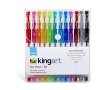 KingArt 400-12 Glitter Rollerball Gel Pens, 12 Sparkling Colors with Soft-Grip Comfort, XL Ink Cartridge - More Ink, Great for All Ages, Writing, Coloring, Doodling, Scrapbooking, Journaling & More