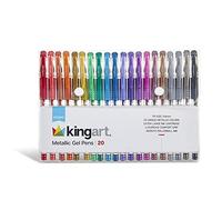 KINGART 400-20 Metallic Rollerball Gel Pens, Set of 20 Shiny Colors with Soft-Grip Comfort, XL Ink Cartridge - Ink, Great for All Ages, Writing, Coloring, Doodling, Scrapbooking, Journaling & More