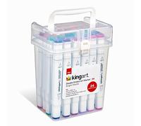 KINGART 424-24A PRO Double-Ended Alcohol Ink Art Markers, 24 BRIGH TColors, Fine Point & Chisel Tips, Permanent with Superior Blendability, Includes Plastic Case, 24 Pc.