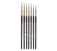 KINGART B-018 Premium 7 pc. Original Gold 9350 Series Liner Brush Set, Synthetic Golden Taklon for Acrylic, Oil, Watercolor Paint, Short Handle, 7 Brushes Sizes: 18/0, 10/0, 2/0, 0, 1, 2, 4