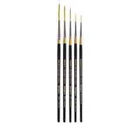 KINGART B-030 Premium 5 pc. Original Gold 9050 Series Script Liner Brush Set, Synthetic Golden Taklon for Acrylic, Oil, Watercolor Paint, Short Handle, 5 Brushes Sizes: 18/0, 10/0, 1, 2, 4