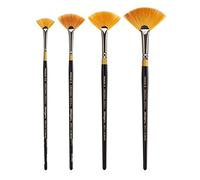 KINGART B-091 Premium 4 pc. Original Gold 9200 Series Fan Brush Set, Synthetic Golden Taklon for Acrylic, Oil, Watercolor Paint, Short Handle, 4 Brushes Sizes: 2/0, 2, 4, 6