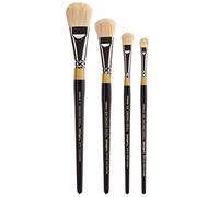 KINGART B-096 Premium 4 pc. Original Gold 9270 Series Oval Mop Brush Set, Natural Hair for Acrylic, Oil, Watercolor Paint, Short Handle, 4 Brushes Sizes: 3/8", 1/2", 3/4", 1"