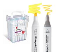 KINGART PRO Double-Ended Alcohol Ink Art Markers, 24 BRIGHT Colors, Fine Point & Chisel Tips, Permanent with Superior Blendability, Includes Plastic Case, 24 Pc.