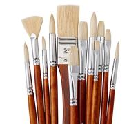 KINGART PRO Long Handle Natural Hog Bristle Brushes, Oil & Acrylic Painting, Storage Case, Set of 12, Assorted