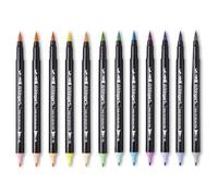 KingArt PRO Twin-Tip 445 Series Brush Pen Art Markers, Pastel Collection, Set of 12 Unique & Vivid Colors