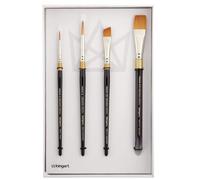 KINGART Professional Artist Brushes, Wood, Silver, Set of 4