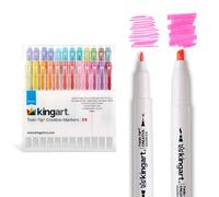 KINGART Studio Twin-Tip Highlighters (24 Unique Soft Pastel Colors). Double-Ended: Broad Chisel & Fine Tips. Quick-Dry, No-Bleed Water-Resistant Ink for Journaling/Art.