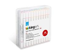 KINGART Studio Twin-Tip™ Permanent Alcohol-Based Sketch Markers, Storage/Travel Case, Set of 36 Unique Colors