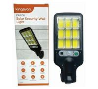 Kingavon 1x Black 108 COB Motion Sensor Solar Security Light - Waterproof Solar-Powered Wireless Outdoor Garden Wall Fence Door Floodlight