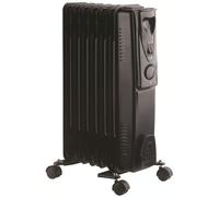 1500w 1.5kw 7 Fin Slimline Black Oil Filled Radiator Heater on Wheels