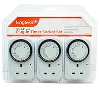 Kingavon BB-TS210 Plug-in Timer Socket UK 24 Hour Energy Saver Switch On-Off Program Lights Appliances White 3 Pack