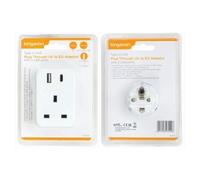 Kingavon Type C/Usb Plug Through Uk To Eu Adaptor