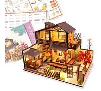 Kingbar DIY Miniature Dolls House Kit, 3D Japanese Style Villa Model With LED Lights And Wooden Furniture, Assembled Doll House For Adult