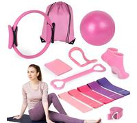Kingbar Pilates Ring Set, 13 Pcs Pilates Kit for Women, Long Resistance Bands, Soft Ball, Pilates Grip Socks & Gym Bag Pilate Starter Kit for Strength, Pink