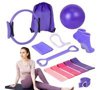 Kingbar Pilates Ring Set, 13 Pcs Pilates Kit for Women, Long Resistance Bands, Soft Ball, Pilates Grip Socks & Gym Bag Pilate Starter Kit for Strength, Purple