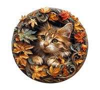 Kingbar Wooden Puzzles For Adults, 28.5 * 28.5cm, 3D Visual Effects Cat In The Cave Wooden Jigsaw Puzzles, Unique Animal Shape Puzzles, Wall Art Home Decor, A