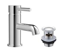 KINGBATH™ Mono Basin Mixer Tap with Click Clack Sprung Waste Bathroom Sink Hot and Cold Faucet Solid Brass Modern Chrome Easy to Fit/Install