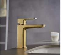 KINGBATH™ Single Lever Mini Mono Basin Mixer Tap with Click Clack Sprung Waste Bathroom Sink Hot and Cold Faucet Solid Brass Modern Brushed Brass Gold Easy to Fit/Install