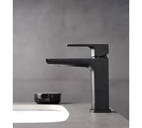 KINGBATH™ Single Lever Mini Mono Basin Mixer Tap with Click Clack Sprung Waste Bathroom Sink Hot and Cold Faucet Solid Brass Modern Matt Black Easy to Fit/Install