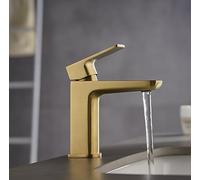 KINGBATH™ Single Lever Mono Basin Mixer Tap with Click Clack Sprung Waste Bathroom Sink Hot and Cold Faucet Solid Brass Modern Brushed Brass Gold Easy to Fit/Install