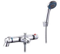 KINGBATH™ Thermostatic Exposed Bath Shower Mixer Tap Faucet with Shower Kit for Bathrooms Chromed Deck Mounted with G1/2" Bottom Outlet 38°C Safety Lock Anti Scald Solid Brass Modern Easy to Install