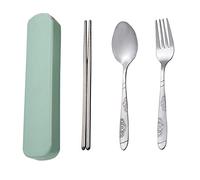 KingbeefLIU Spoon Tableware Stainless Steel Travel Camping Cutlery Fork Spoon Chopstick with Box Green