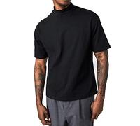 KINGBEGA Men Regular Fit Basic Lightweight Long Sleeve Pullover Top Mock Turtleneck T-Shirt, Black Short Sleeve, S