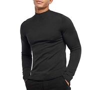 KINGBEGA Men Regular Fit Basic Lightweight Long Sleeve Pullover Top Mock Turtleneck T-Shirt, Black, XXL