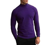 KINGBEGA Men Regular Fit Basic Lightweight Long Sleeve Pullover Top Mock Turtleneck T-Shirt, Purple, X-Large