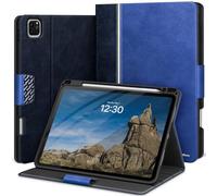 KingBlanc Case for iPad Pro 11 inch (M5 2025/M4 2024) with Pencil Holder, Vegan Leather Smart Stand Cover, Auto Sleep Wake, Support Pencil Pro/(USB-C), Viewing/Typing Angle, Durable Protection, Blue