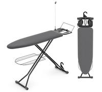 KINGBOARD Ironing Board, Compact Iron Board Full Size with Extra Thick Cover, 7 Adjustable Heights Stand with Hanger and Iron Rest, Large Heavy Duty Ironing Board with Storage Tray, 13x43 Black