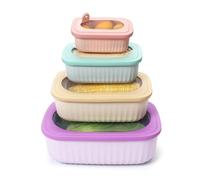 KINGBON Set of 4 Plastic Food Storage Container with Lids Airtight Cook& Store Mixing Bowl Set BPA-free Plastic Bowl with Lids for Freezer Microwave Dishwasher Safe (Rectangular)
