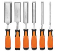 KINGBRO 6 Pcs Wood Chisel Sets, Wood Chisels for Carbon Steel Woodworking with Steel Hammer End, Durable PP+TPR High Impact Handle Wood Chisel, 6/12/19/25/32/38mm