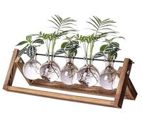 Kingbuy Plant Propagation Station with 5 Bulb Vases Retro Wooden Stand Desktop Glass Planter Terrarium for Hydroponics Plants Home Office Décor