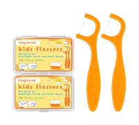 Kingbzis Kids Flossers-100 Count Kids Floss Picks-Includes 2 Portable Travel Cases-No Shred Thread and Unflavored (Orange)