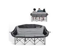 KingCamp 3 Seater Camping Chair for Adults, Up to 450 kg, Heavy Duty Padded Folding Triple Camping Sofa, Wine Glass Holder, Cup Pocket & Back Pockets, Outdoor Couch for Festival Football, Black/Grey