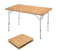 KingCamp Bamboo Folding Table Camping Table with Adjustable Height Aluminum Legs Heavy Duty 176 lbs 2-Folds Portable Camp Tables for Travel, Picnic, Beach, 6 People