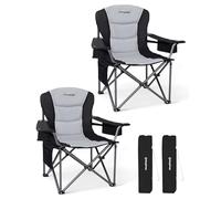 KingCamp Camping Chairs for Adults Set of 2, Heavy Duty Folding Camping Chair Up to 452 lbs, Padded Camp Chair with Armrest/Cooler Bag/Lumbar Back/Cup Holder, High Back Chairs for Garden Beach, Black