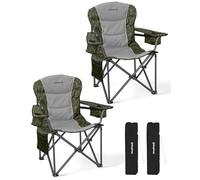 KingCamp Camping Chairs for Adults Set of 2, Heavy Duty Folding Camping Chair Up to 452 lbs, Padded Camp Chair with Armrest/Cooler Bag/Lumbar Back/Cup Holder, High Back Chairs for Garden Beach, Green