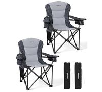 KingCamp Camping Chairs for Adults Set of 2, Heavy Duty Folding Camping Chair Up to 452 lbs, Padded Camp Chair with Armrest/Cooler Bag/Lumbar Back/Cup Holder, High Back Chairs for Garden Beach, Grey