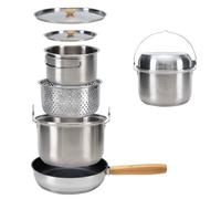 KingCamp Camping Cookware Set, 304 Stainless Steel Campfire Cooking Pots Pan and Kettle with Travel Tote Bag for Camping Outdoor Kitchen Cooking Picnic for 4-6