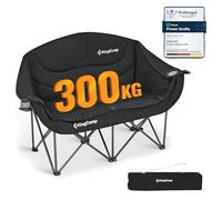 KingCamp Double Camping Chair for Adults, Up to 300 kg, Padded Folding Loveseat with Wine Glass Holders & Cup Pockets, Lightweight 2-Person Outdoor Camping Sofa for Garden Beach Festival, Black