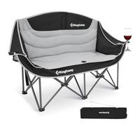 KingCamp Double Camping Chair for Adults, Up to 300 kg, Padded Folding Loveseat with Wine Glass Holders & Cup Pockets, Lightweight 2-Person Outdoor Camping Sofa for Garden Beach Festival, Black/Grey