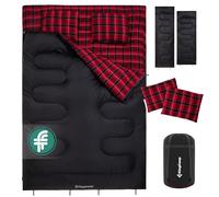 KingCamp Double Sleeping Bag with Pillow 4 Season, Sleeping Bags for Adult Kids Cotton Flannel Winter Lightweight Extra Large 2 Person for Camping Backpacking Hiking Indoor Outdoor Black
